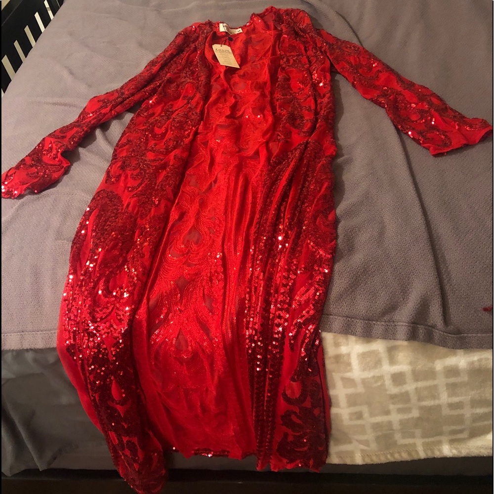 Red sequined duster